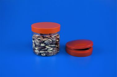 Clear 12 Oz Clear Plastic Jars With Lids Red Cover Round Shape For Food Storage
