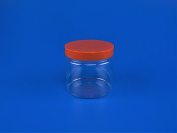Clear 12 Oz Clear Plastic Jars With Lids Red Cover Round Shape For Food Storage